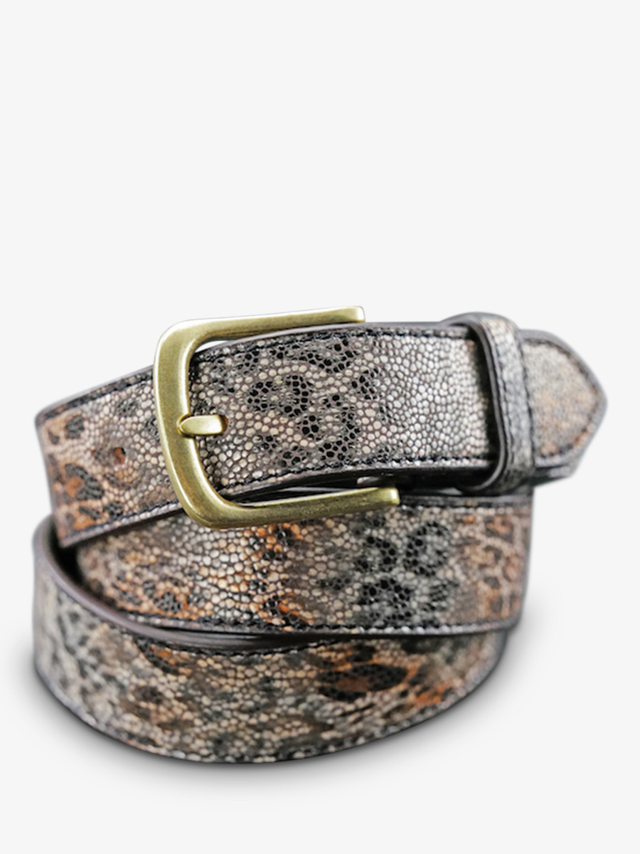 foto-vista-frontal-cinturón-de-cuero-para-hombre-y-mujer-marrón-la-ceinture-a-boucle-ecailles-de-leopard-naturel-paul-marius-lb-115-elp-l