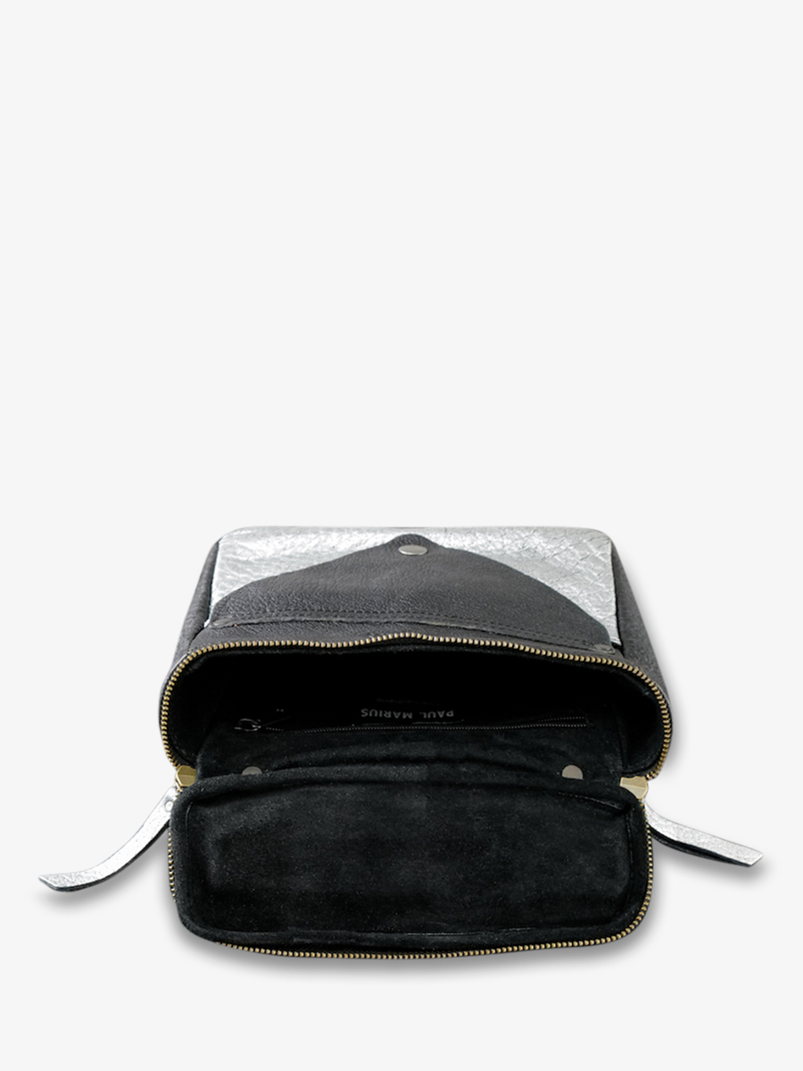 foto-interior-bolso-bandolera-cuero-mujer-plateado-negro-legavroche-reedition-argente-noir-paul-marius-w26-s-b