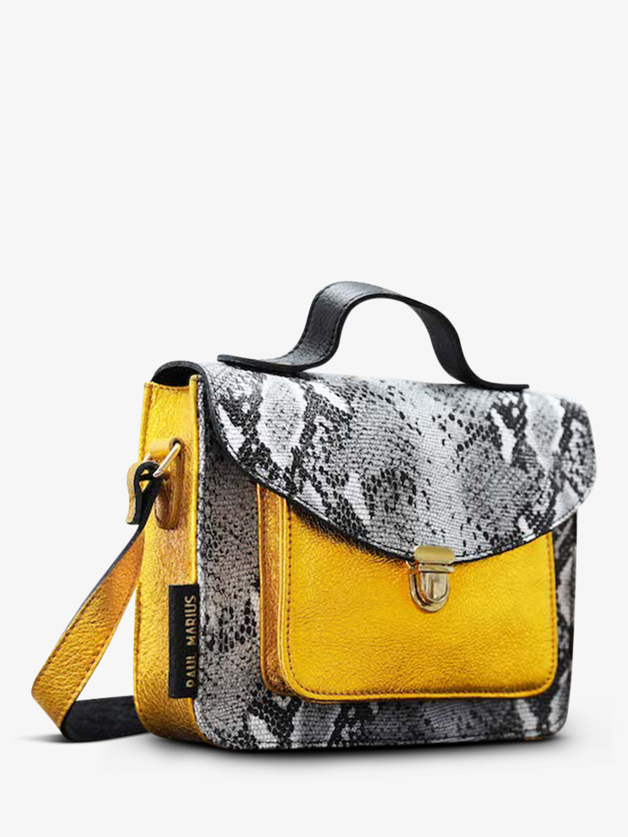 foto-vista-lateral-bolso-bandolera-cuero-mujer-gris-amarillo-mademoiselle-george-pitón-granito-amarillo-metalizado-paul-marius-w05-p-w-mcy