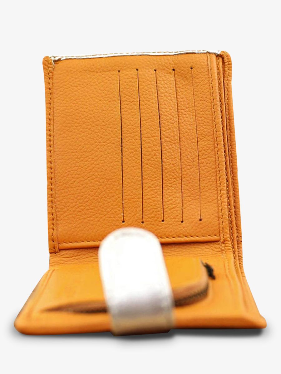 foto-vista-lateral-cartera-cuero-mujer-amarillo-plateado-leportefeuille-louise-safran-argente-paul-marius-m30-y-s