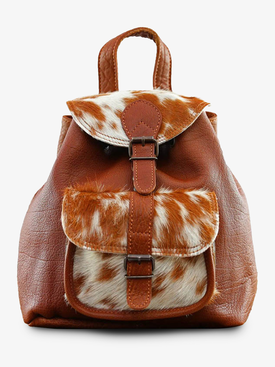 foto-vista-frontal-mochila-de-cuero-mujer-marrón-lebaroudeur-peludo-natural-paul-marius-m40-ho