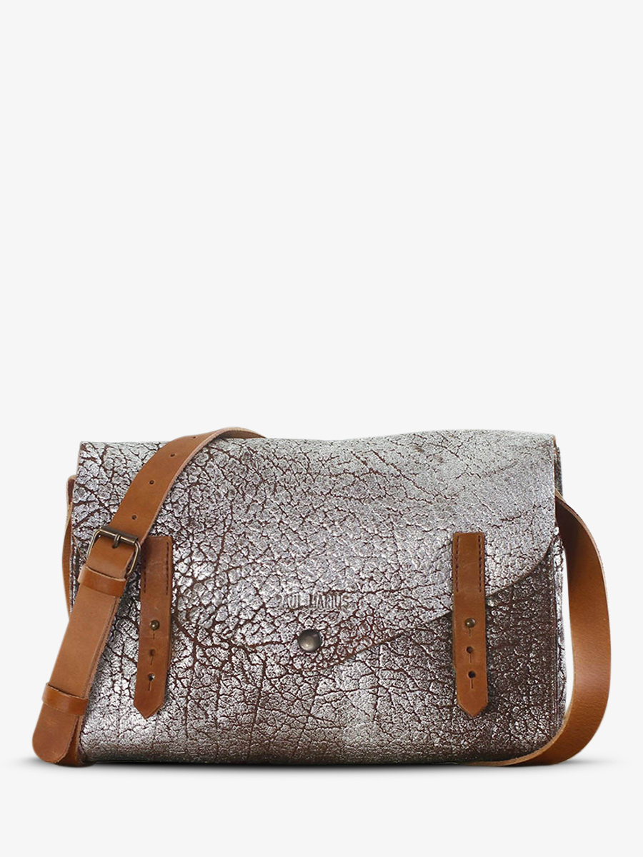 foto-vista-frontal-bolso-bandolera-cuero-mujer-plateado-lindispensable-ámbar-plateado-paul-marius-w08-bs