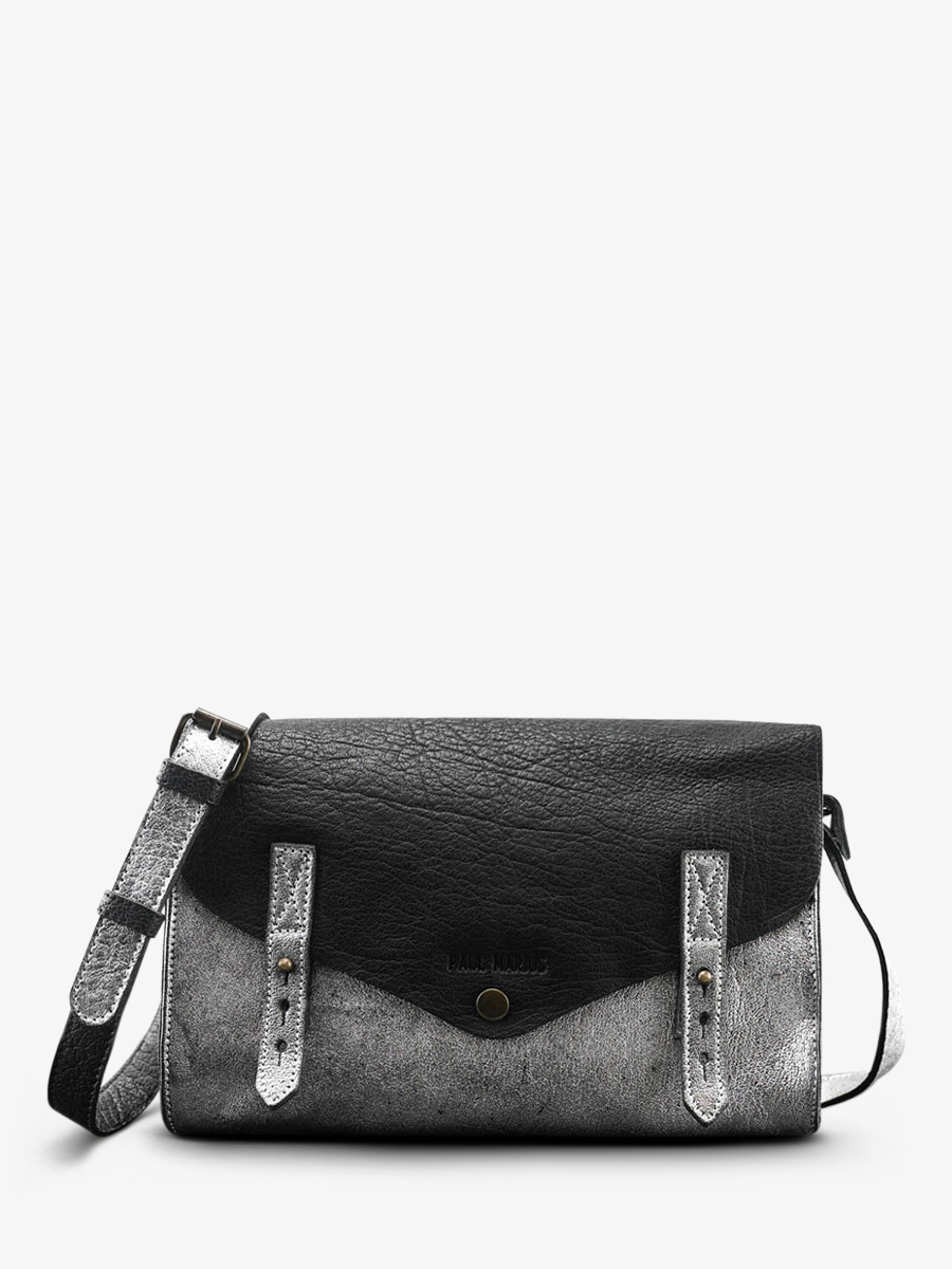 foto-vista-frontal-bolso-bandolera-cuero-mujer-plateado-negro-lindispensable-plateado-negro-paul-marius-w08-s-b