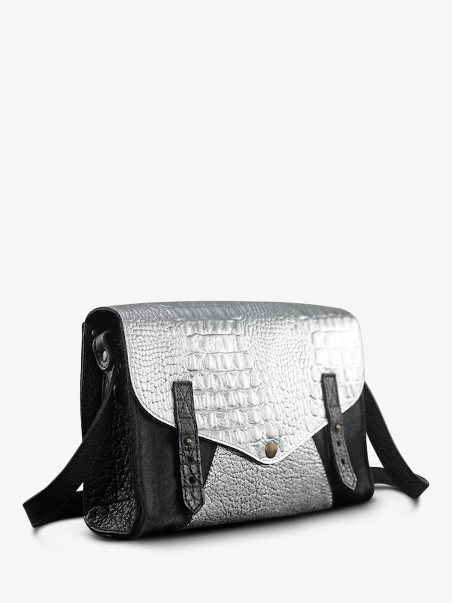 foto-vista-lateral-bolso-bandolera-cuero-mujer-plateado-negro-lindispensable-caiman-plateado-negro-paul-marius-w08-c-s-b