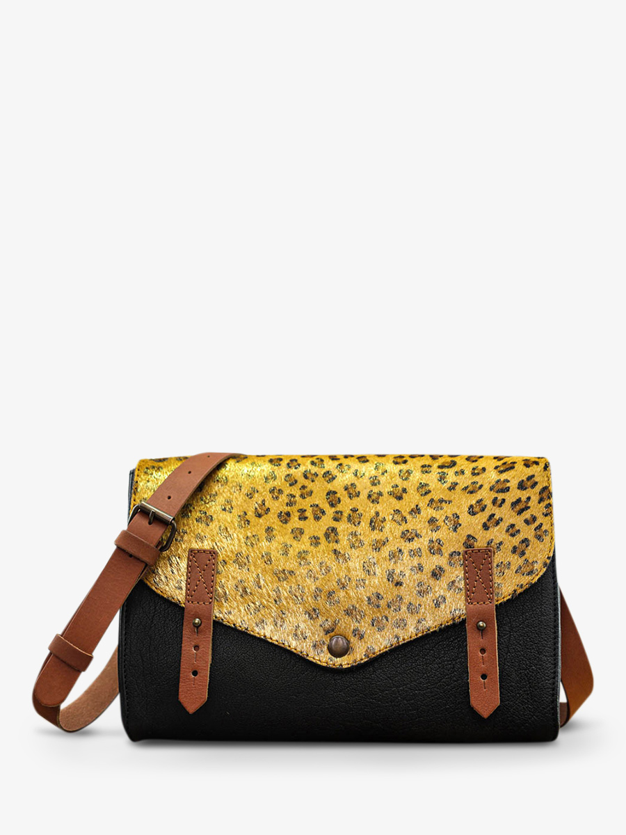 foto-vista-frontal-bolso-bandolera-cuero-mujer-negro-dorado-indispensable-leopardo-negro-dorado-paul-marius-w08-lp-b-g