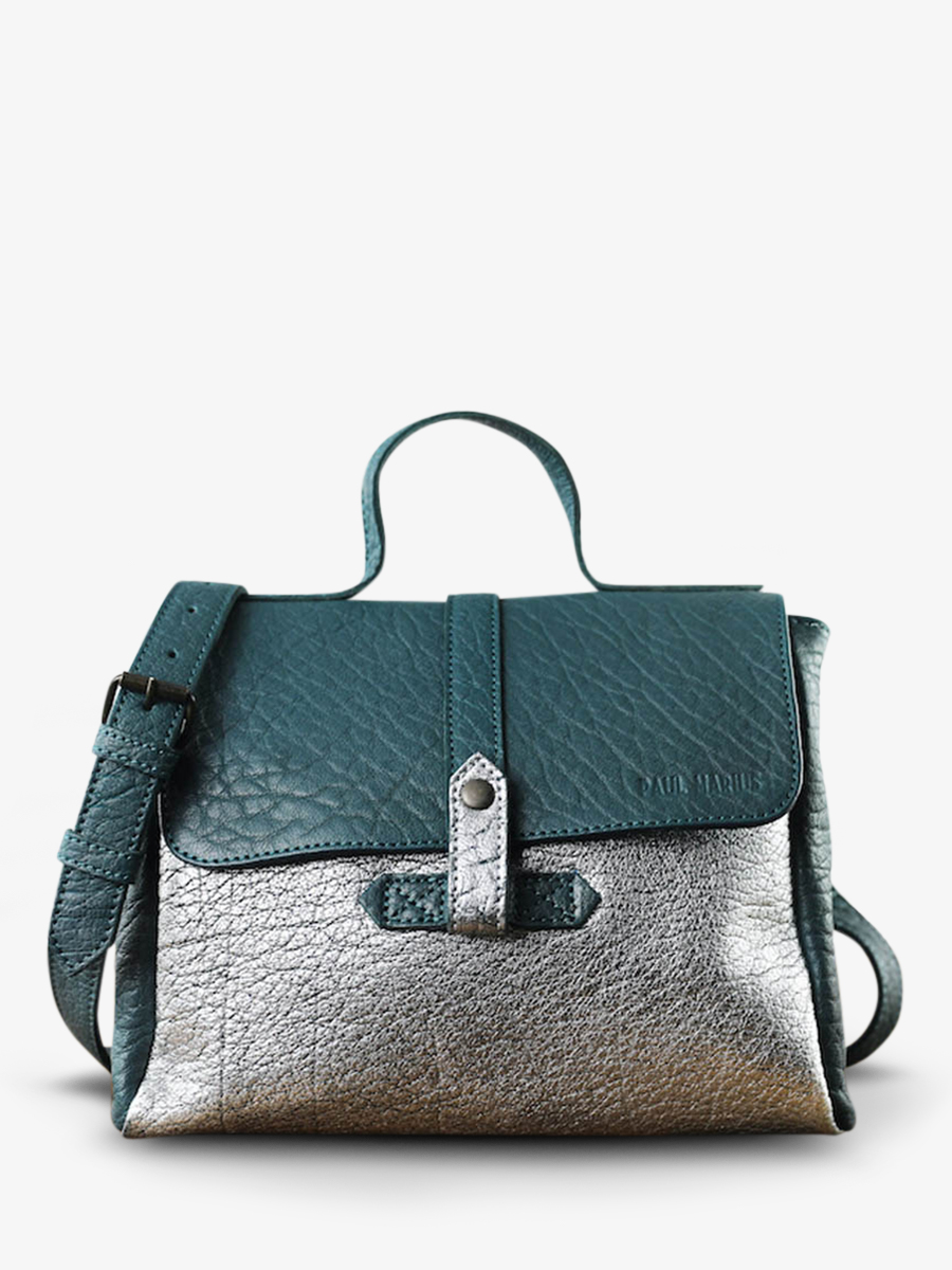 foto-vista-frontal-bolso-bandolera-cuero-mujer-azul-plateado-lecorneille-azul-piscina-plateado-paul-marius-w23-blu-s