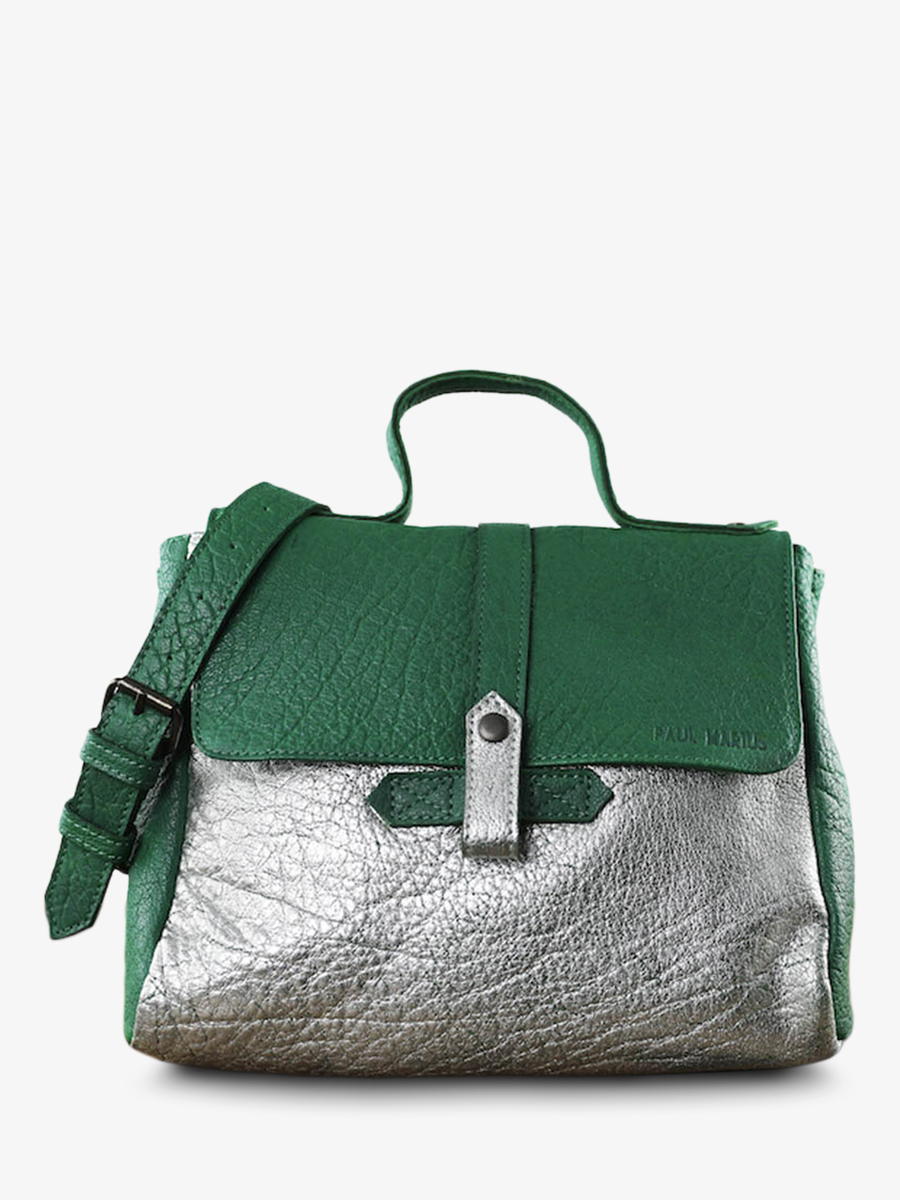 foto-vista-frontal-bolso-bandolera-cuero-mujer-verde-plateado-lecorneille-verde-jungla-plateado-paul-marius-w23-gr-s