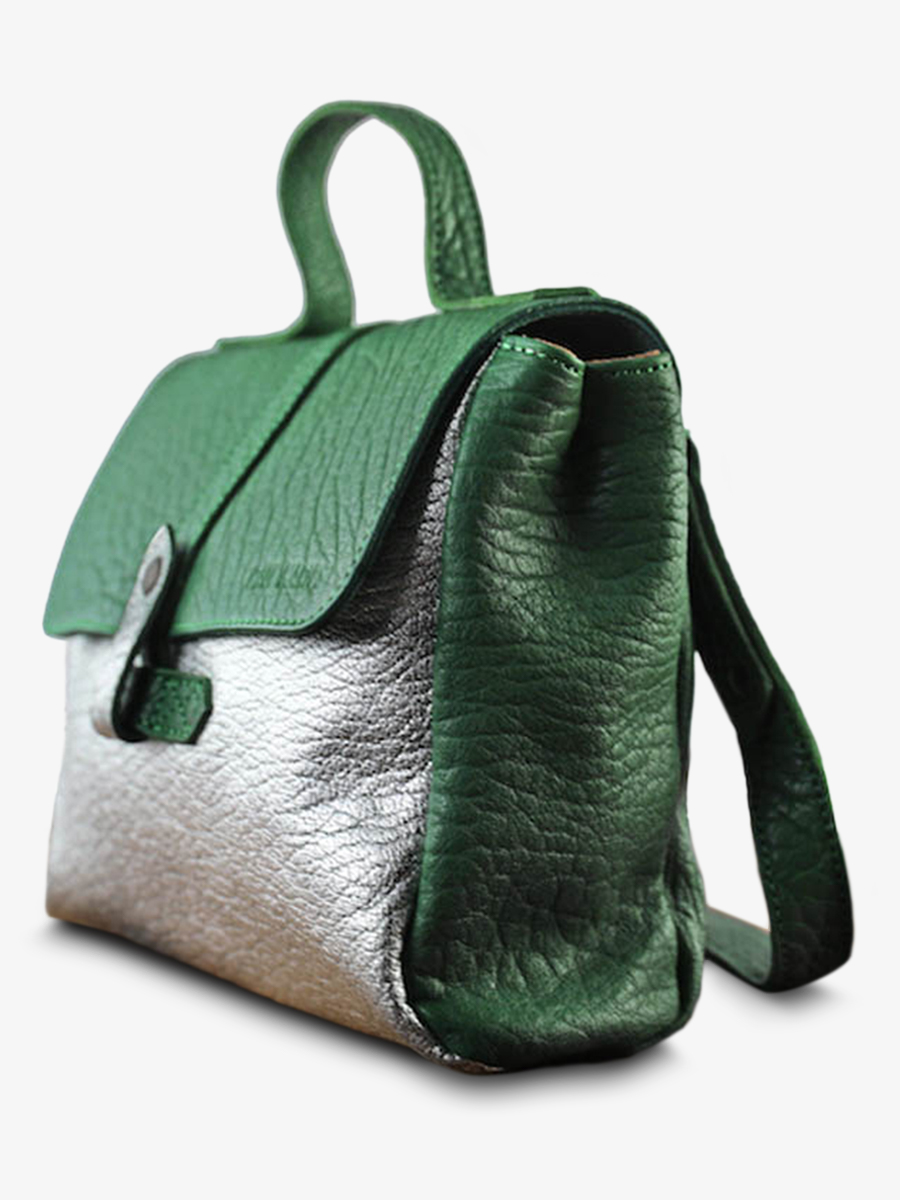 foto-vista-lateral-bolso-bandolera-cuero-mujer-verde-plateado-lecorneille-verde-jungla-plateado-paul-marius-w23-gr-s