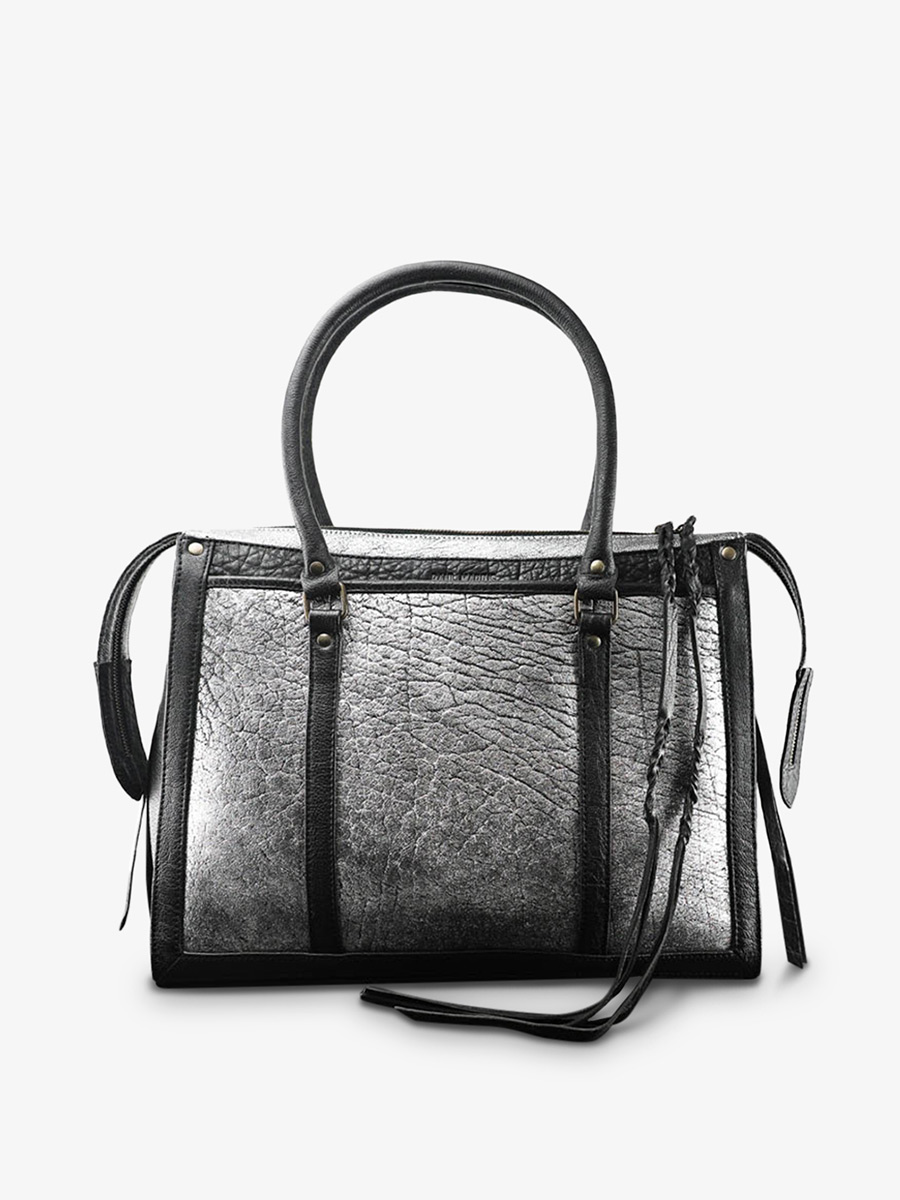 foto-vista-frontal-bolso-de-mano-cuero-mujer-plateado-negro-lerive-droite-m-plateado-negro-paul-marius-w19m-s-b