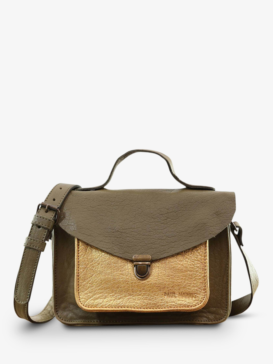 foto-vista-frontal-bolso-bandolera-cuero-mujer-verde-caqui-mademoiselle-george-caqui-dorado-paul-marius-w05-k-g