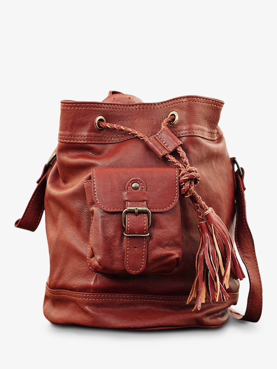 foto-vista-frontal-bolso-cubo-cuero-mujer-marrón-leflâneur-brun-paul-marius-m303-mb
