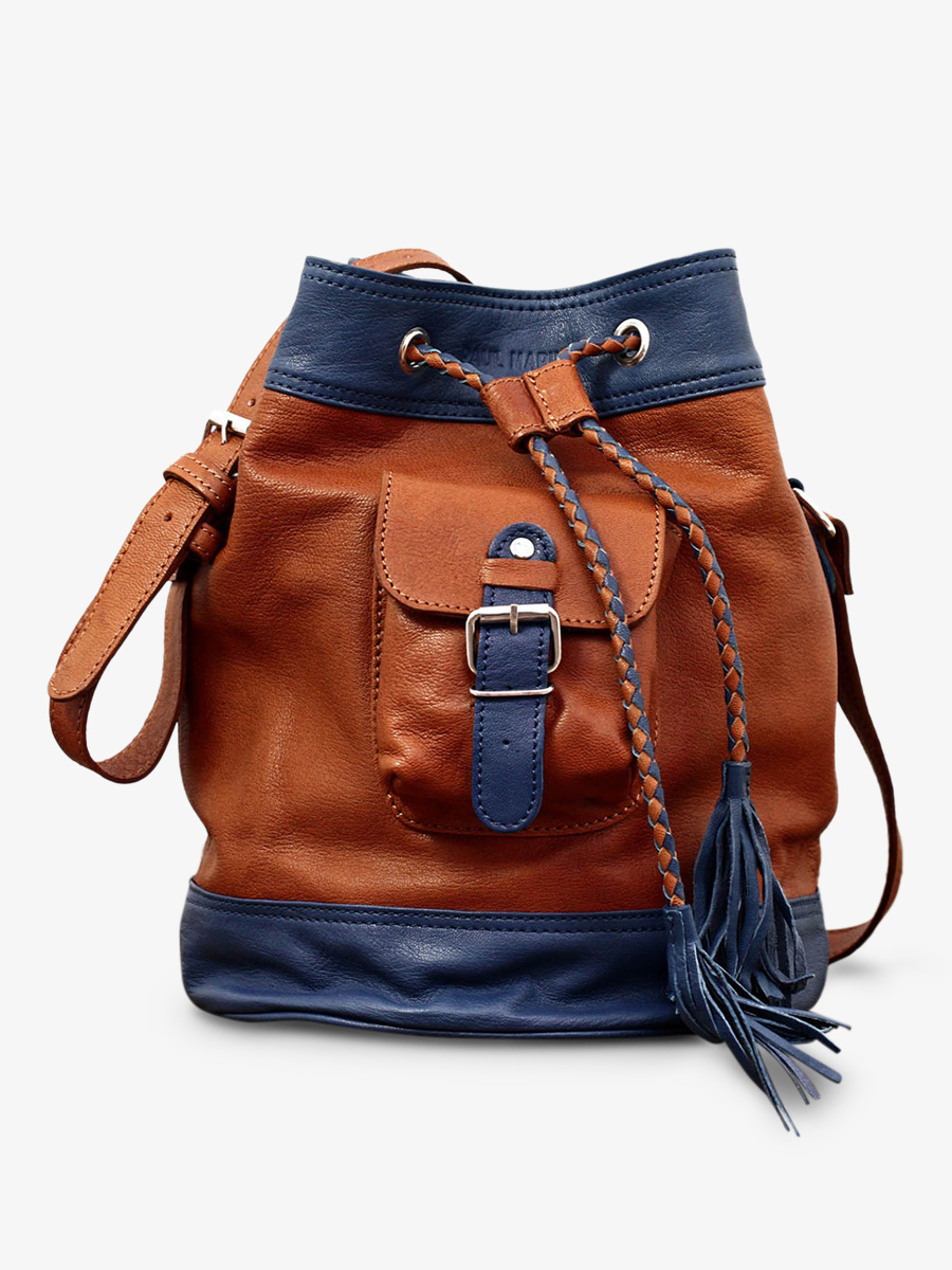 foto-vista-frontal-bolso-cubo-cuero-mujer-marrón-azul-leflâneur-natural-azul-paul-marius-m303-b-l