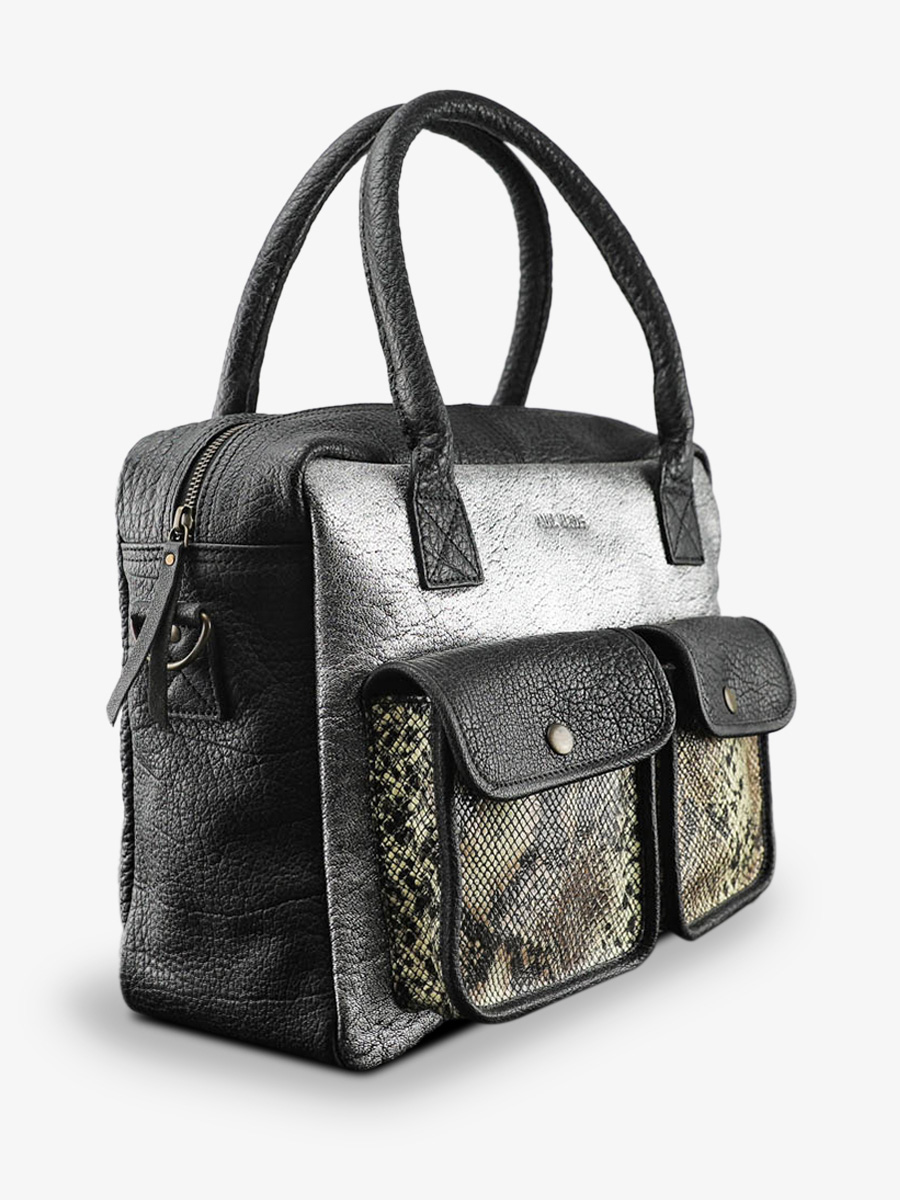 foto-vista-lateral-portadocumentos-cuero-mujer-plateado-negro-ledandy-pitón-plateado-negro-paul-marius-w04-p-s-b