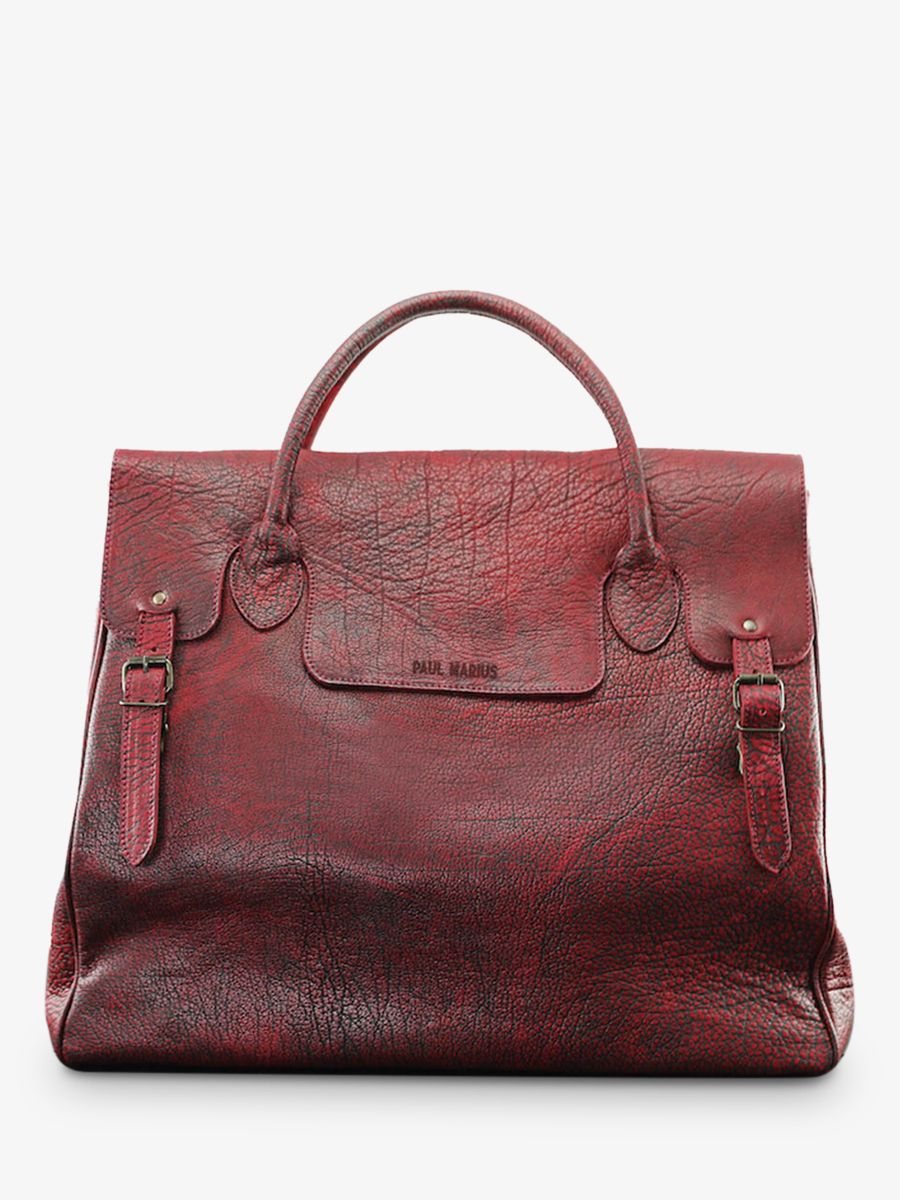 foto-vista-frontal-bolso-de-viaje-grande-cuero-hombre-rojo-rouen-delhi-granate-paul-marius-m105-rg