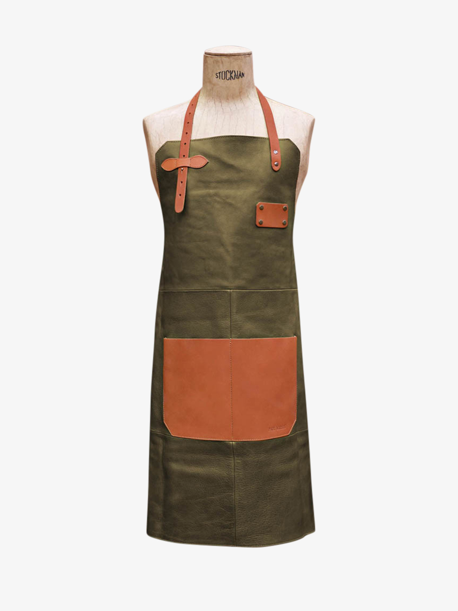 foto-del-delantal-de-cuero-para-jardinería-caqui-letablier-en-cuir-kaki-paul-marius-apron-leather-k