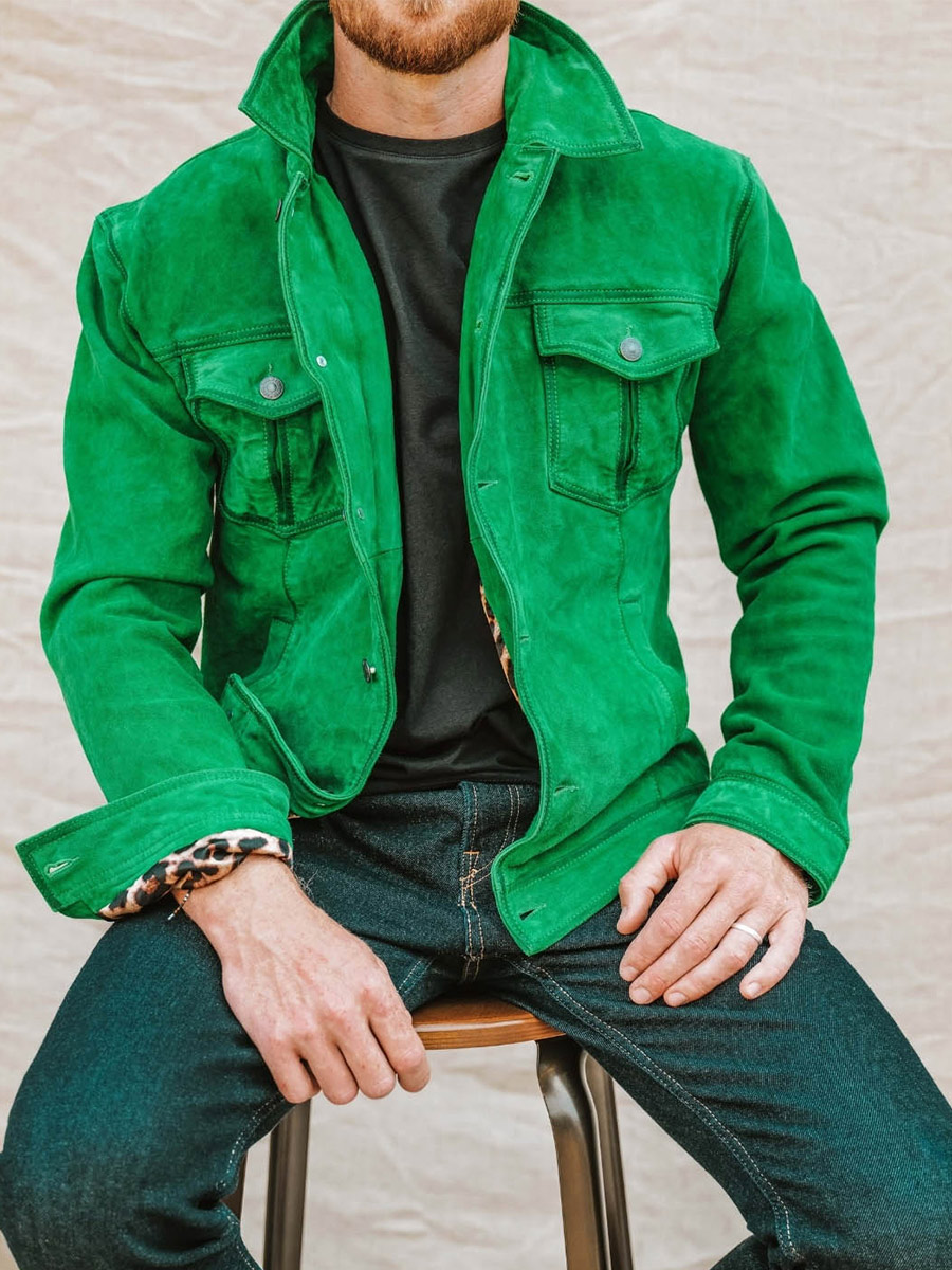 foto-vista-frontal-chaqueta-cuero-nubuck-hombre-verde-lenumero-1-verde-ácido-paul-marius-blouson-gr-s