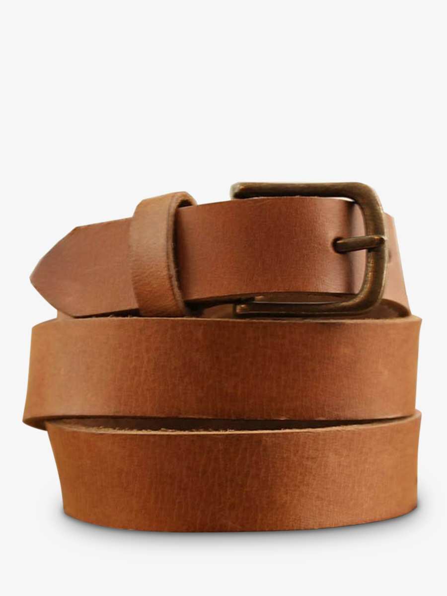 foto-vista-frontal-cinturón-de-cuero-para-hombre-y-mujer-marrón-con-hebilla-natural-paul-marius-lb-95-l