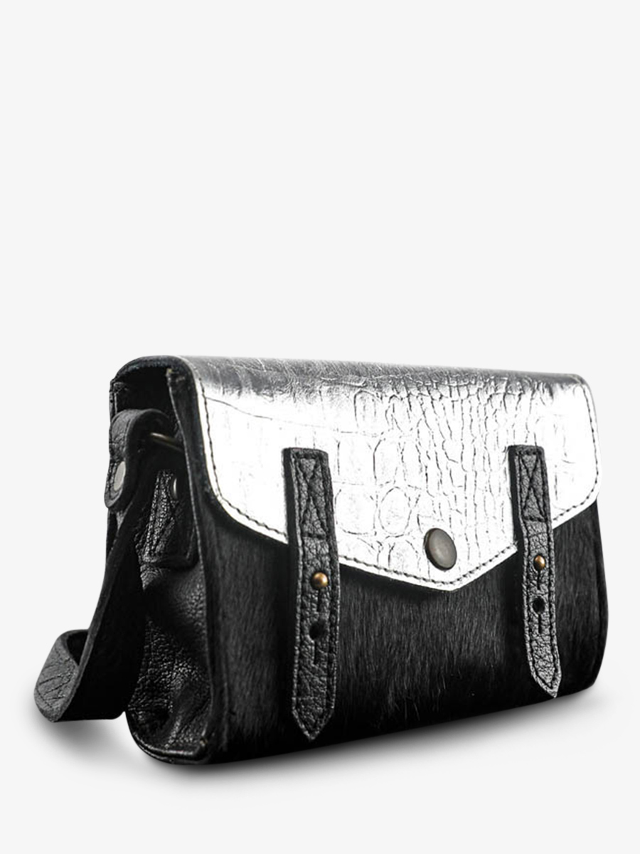 foto-vista-lateral-bolso-bandolera-cuero-mujer-plateado-negro-el-mini-indispensable-caimán-plateado-negro-paul-marius-w08s-c-s-b