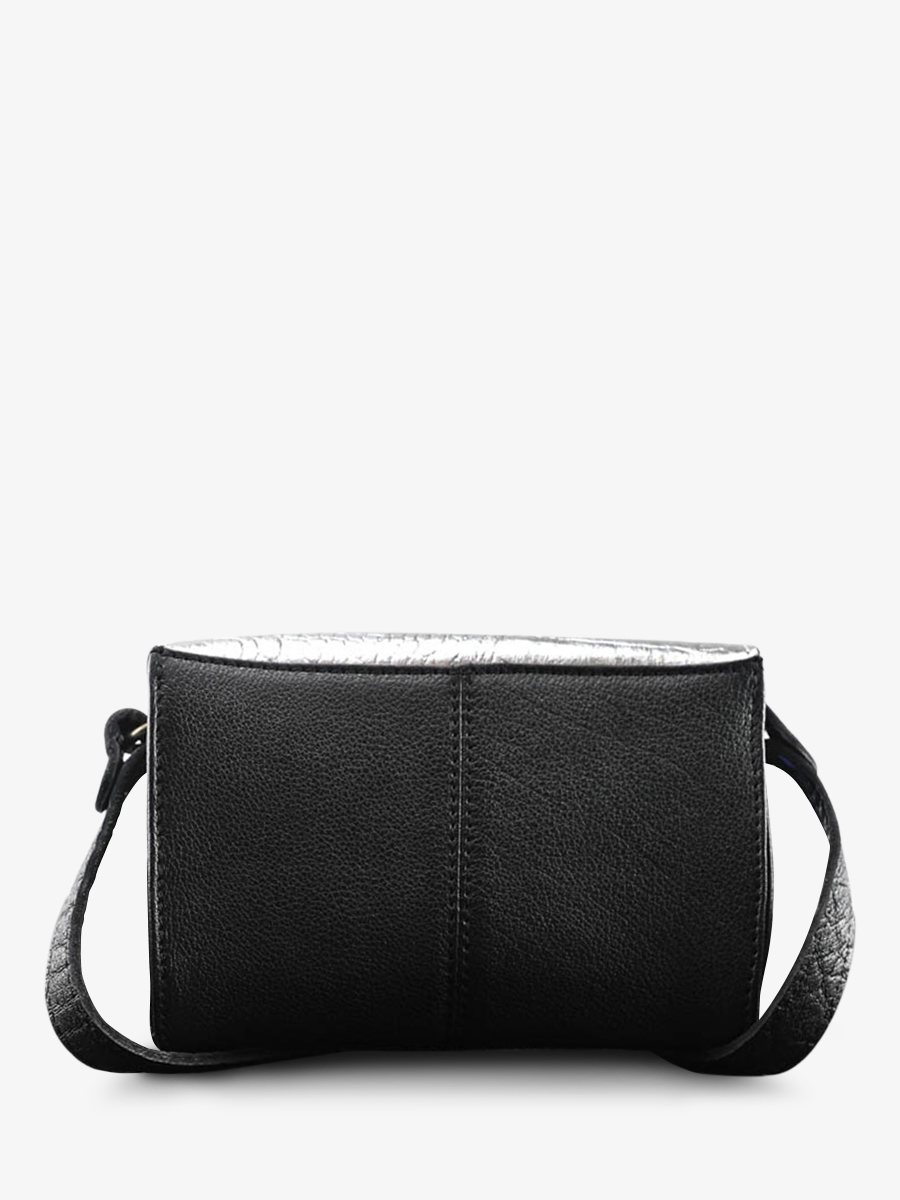 foto-vista-posterior-bolso-bandolera-cuero-mujer-plateado-negro-le-mini-indispensable-caimán-plateado-negro-paul-marius-w08s-c-s-b