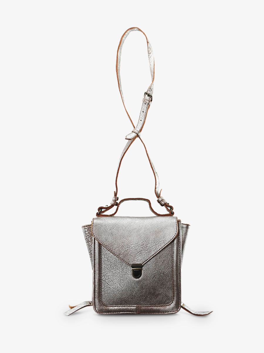 foto-vista-frontal-bolso-bandolera-pequeño-cuero-mujer-plateado-mistinguette-ámbar-plateado-paul-marius-w20-bs