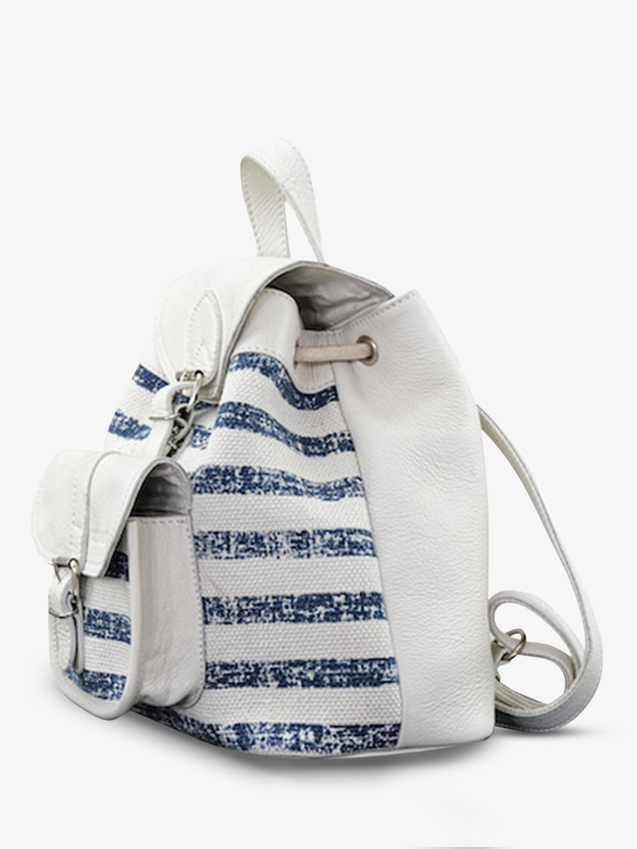 foto-vista-lateral-mochila-cuero-mujer-azul-blanco-lebaroudeur-côte-ouest-mariniere-paul-marius-m40-cnv-blu-w