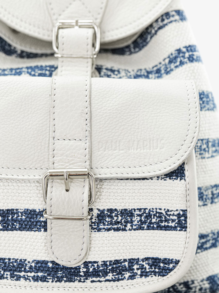 foto-material-mochila-cuero-mujer-azul-blanco-lebaroudeur-côte-ouest-mariniere-paul-marius-m40-cnv-blu-w