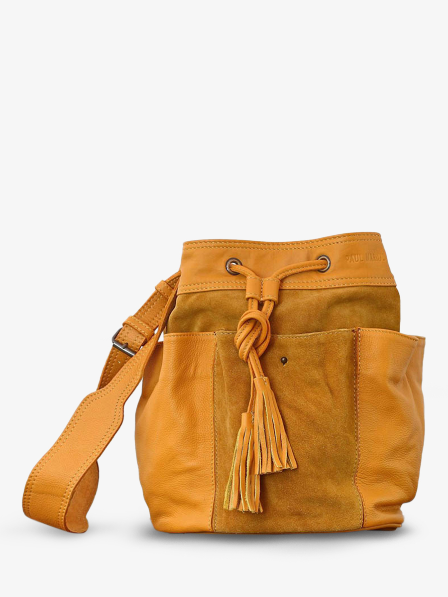 foto-vista-frontal-bolso-bandolera-cuero-mujer-amarillo-flor-azafrán-paul-marius-w10-y