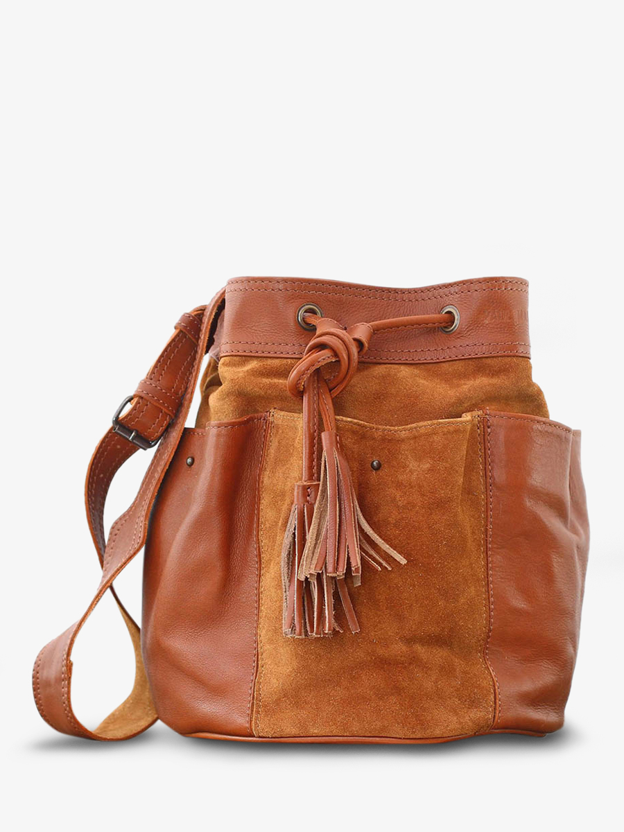 foto-vista-frontal-bolso-bandolera-cuero-mujer-marrón-flor-natural-paul-marius-w10-l