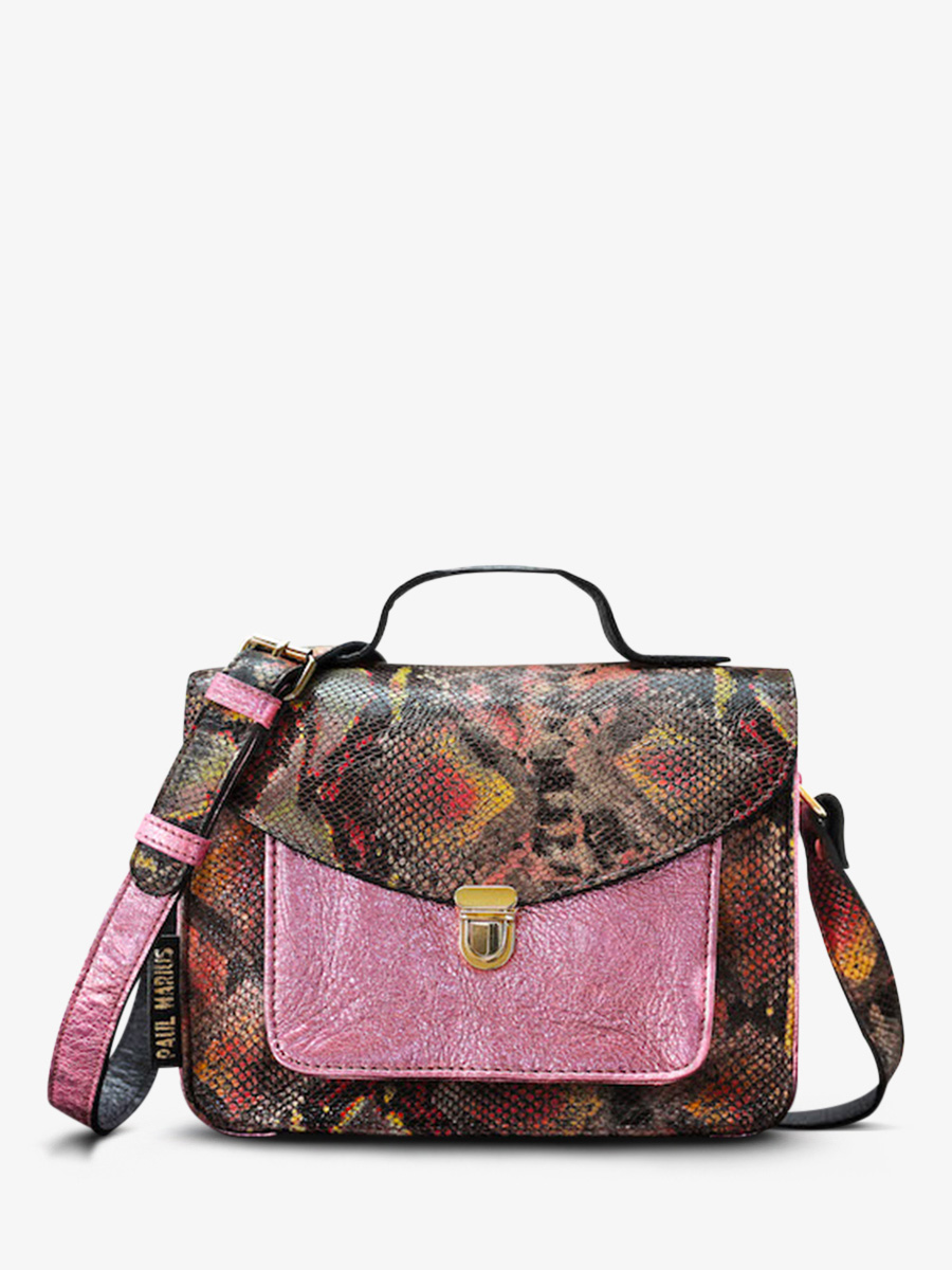 foto-vista-frontal-bolso-bandolera-cuero-mujer-rojo-rosa-mademoiselle-george-pitón-magma-rosa-metalizado-paul-marius-w05-p-pi-mcpi