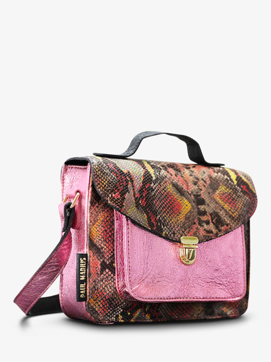 foto-vista-lateral-bolso-bandolera-cuero-mujer-rojo-rosa-mademoiselle-george-pitón-magma-rosa-metalizado-paul-marius-w05-p-pi-mcpi