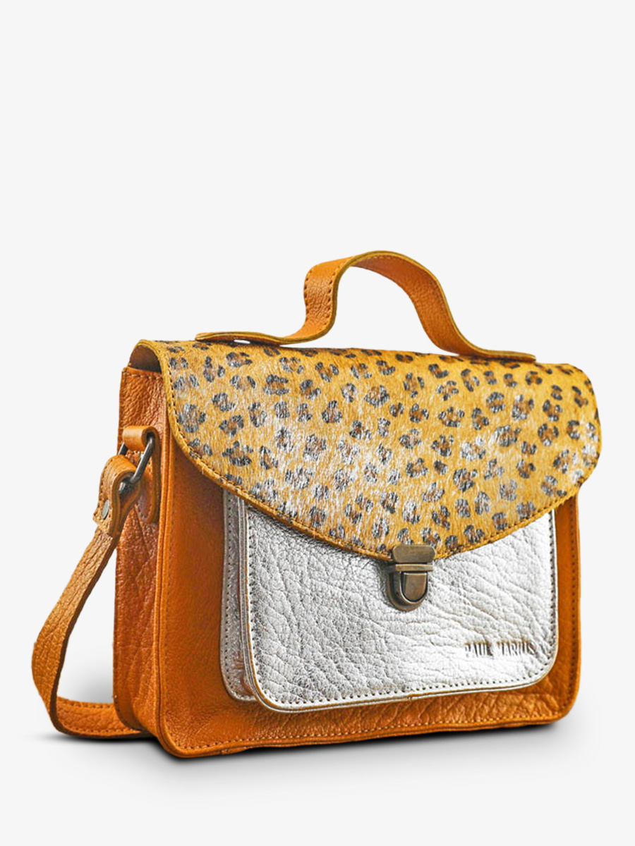 foto-vista-lateral-bolso-bandolera-cuero-mujer-amarillo-plateado-mademoiselle-george-leopard-safran-argente-paul-marius-w05-lp-y-s