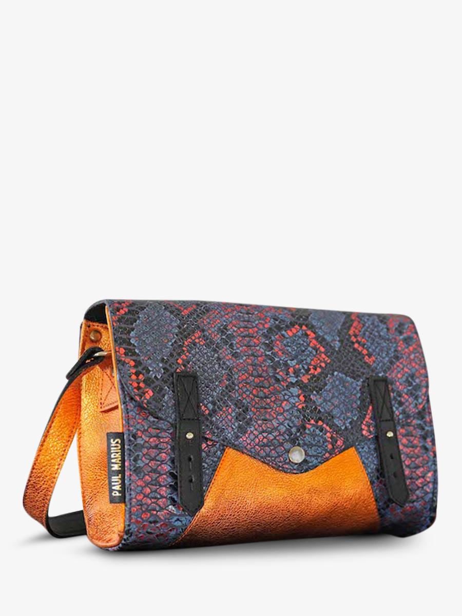 foto-vista-lateral-bolso-bandolera-cuero-mujer-azul-naranja-lindispensable-pitón-abysse-naranja-metalizado-paul-marius-w08-p-ab-mco