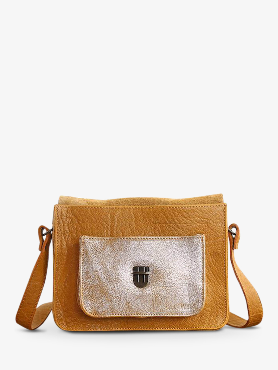 foto-vista-lateral-bolso-bandolera-cuero-mujer-amarillo-plateado-mademoiselle-george-azafran-plateado-paul-marius-w05-y-s