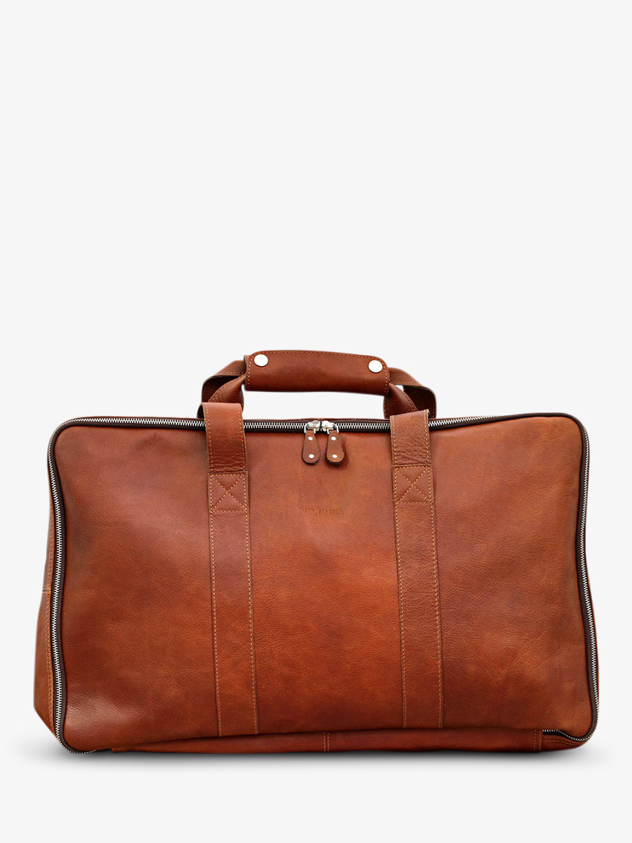 foto-vista-frontal-bolsa-de-viaje-cuero-marrón-leglobe-trotter-natural-paul-marius-m102-l