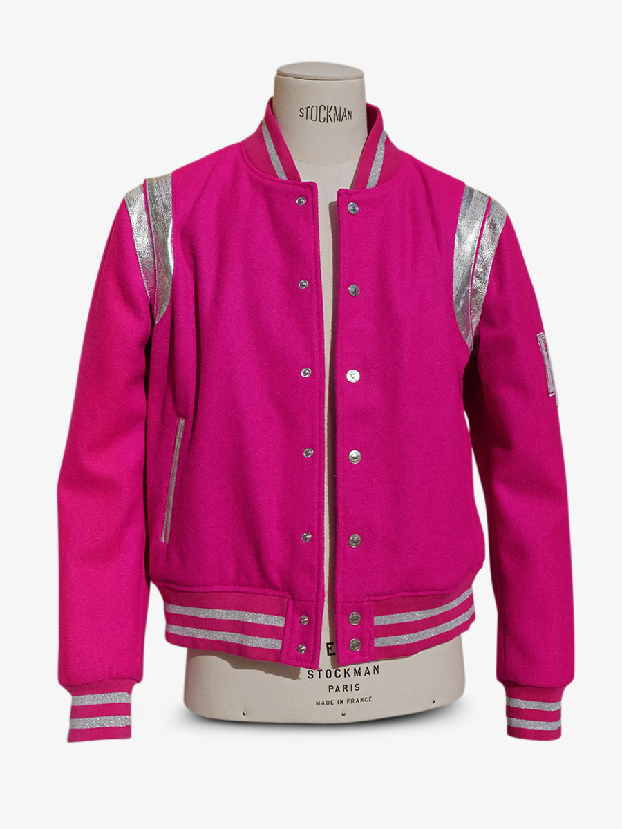 foto-vista-frontal-chaqueta-teddy-de-cuero-y-tejidos-leteddy-50s-fucsia-paul-marius-tdy-fifties-pi-l